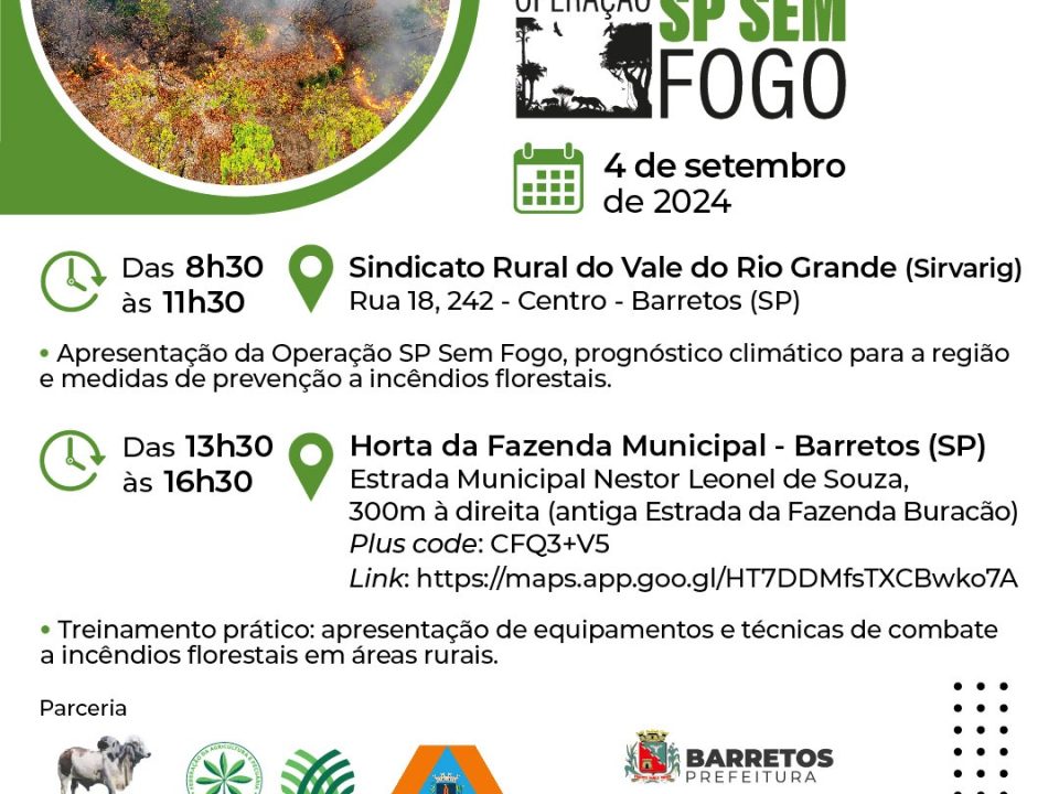 A cidade de Barretos vai sediar no dia 4 de setembro, uma importante reunião que irá abordar o tema “Prevenção a Incêndios em Propriedades Rurais”, no auditório do SIRVARIG